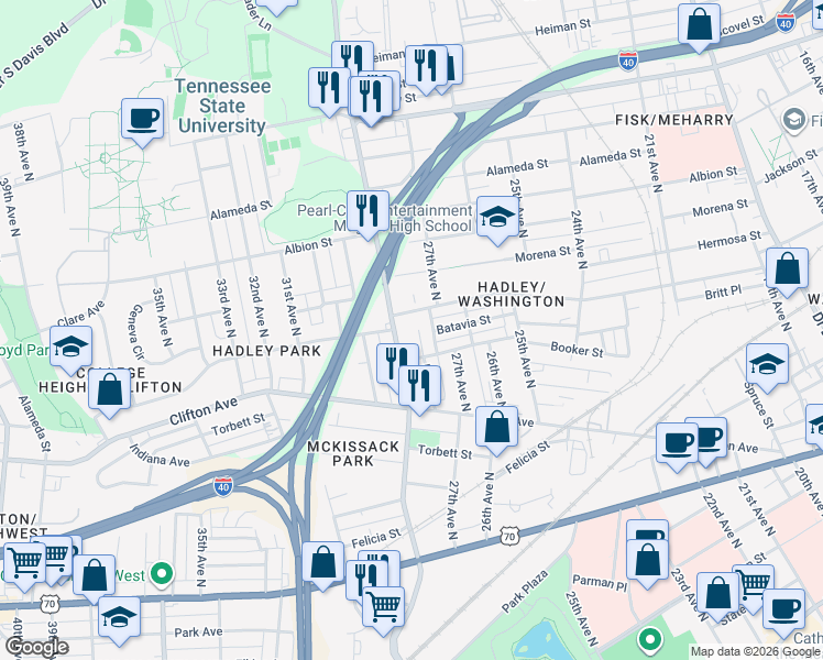 map of restaurants, bars, coffee shops, grocery stores, and more near 803 Lena Street in Nashville