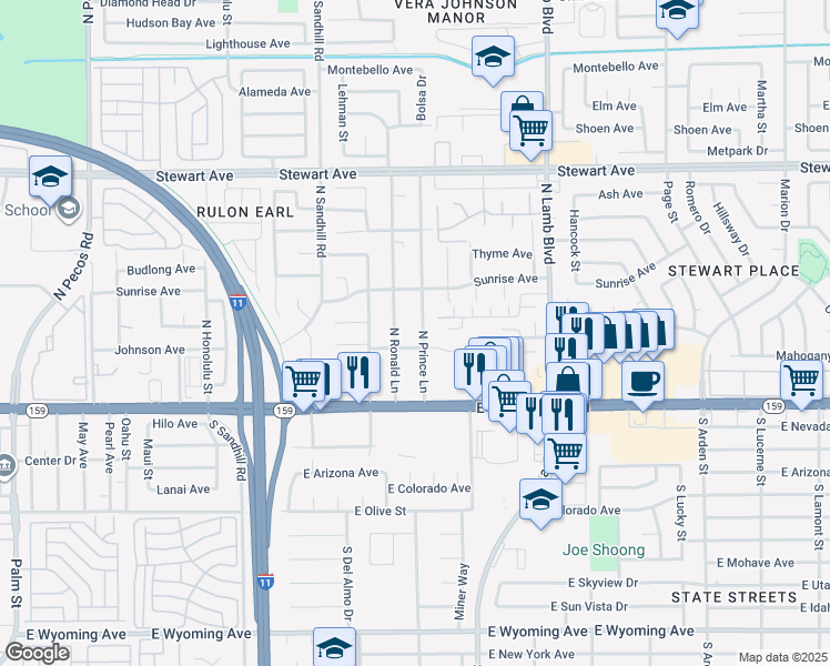 map of restaurants, bars, coffee shops, grocery stores, and more near in Las Vegas