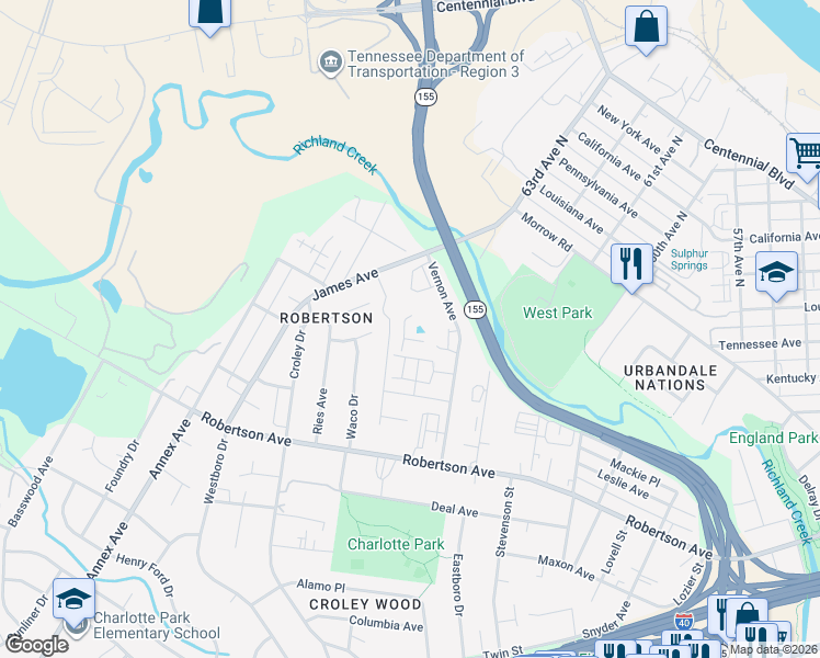 map of restaurants, bars, coffee shops, grocery stores, and more near 647 Vernon Avenue in Nashville