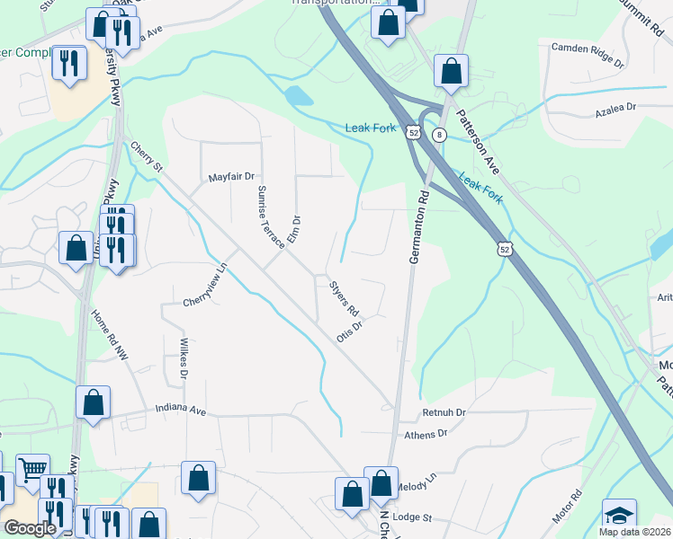 map of restaurants, bars, coffee shops, grocery stores, and more near 245 Styers Road in Winston-Salem