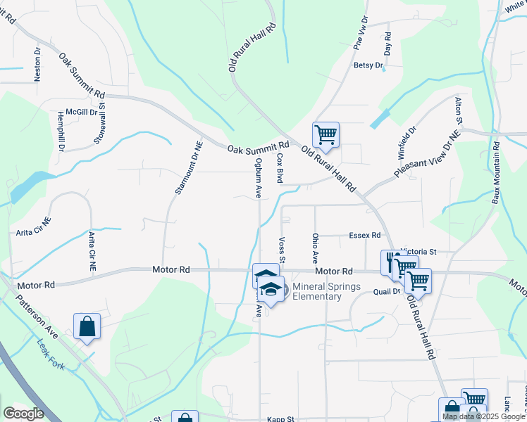 map of restaurants, bars, coffee shops, grocery stores, and more near 4663 Ogburn Avenue in Winston-Salem