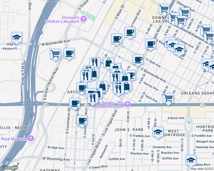 map of restaurants, bars, coffee shops, grocery stores, and more near 909 South 3rd Street in Las Vegas