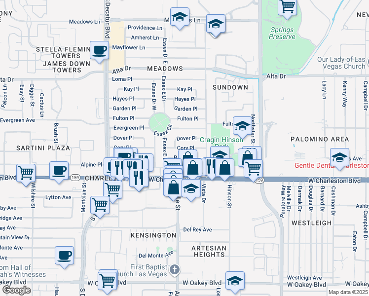 map of restaurants, bars, coffee shops, grocery stores, and more near 4225 Baxter Place in Las Vegas