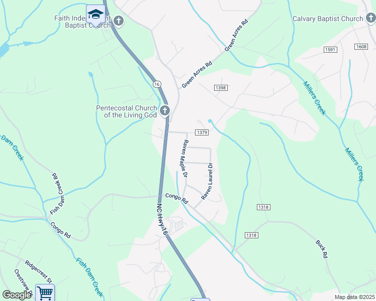 map of restaurants, bars, coffee shops, grocery stores, and more near 116 Raven Pine Drive in Wilkesboro
