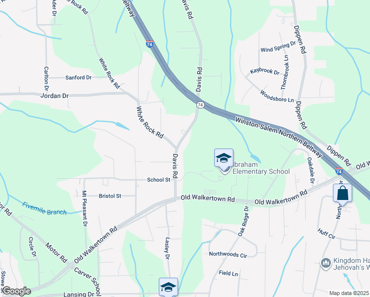 map of restaurants, bars, coffee shops, grocery stores, and more near 4903 Davis Road in Winston-Salem