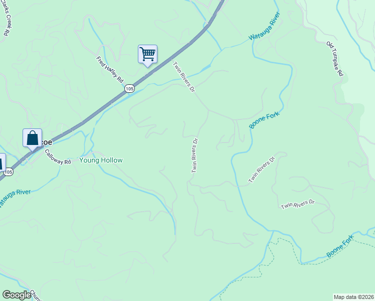 map of restaurants, bars, coffee shops, grocery stores, and more near 726 Twin Rivers Drive in Boone