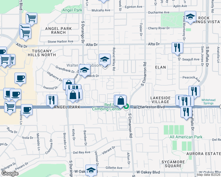 map of restaurants, bars, coffee shops, grocery stores, and more near 8301 Boseck Drive in Las Vegas