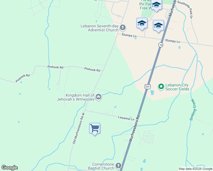 map of restaurants, bars, coffee shops, grocery stores, and more near 3121 Old Murfreesboro Road West in Lebanon
