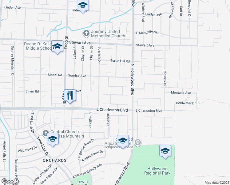 map of restaurants, bars, coffee shops, grocery stores, and more near 6596 Secluded Avenue in Las Vegas