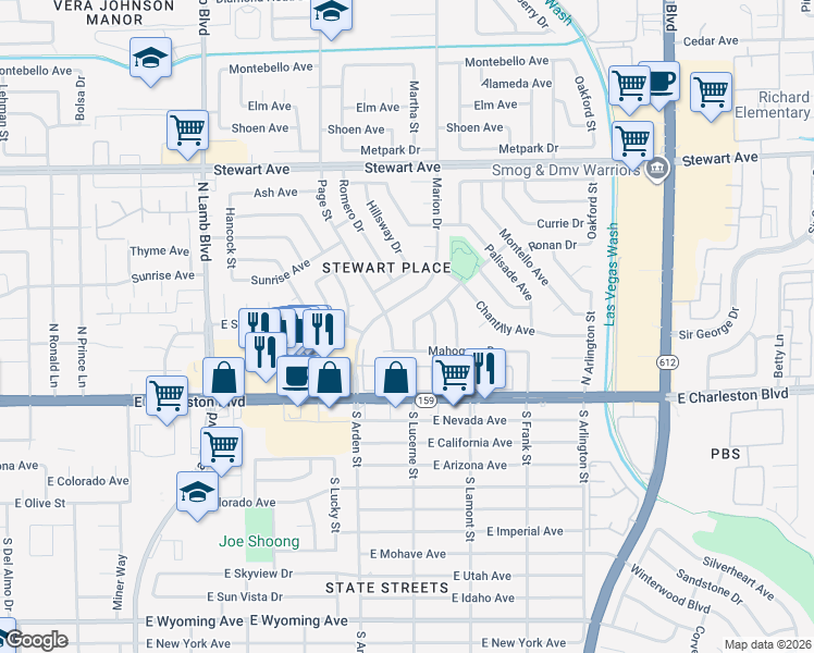 map of restaurants, bars, coffee shops, grocery stores, and more near 30 Traci Street in Las Vegas