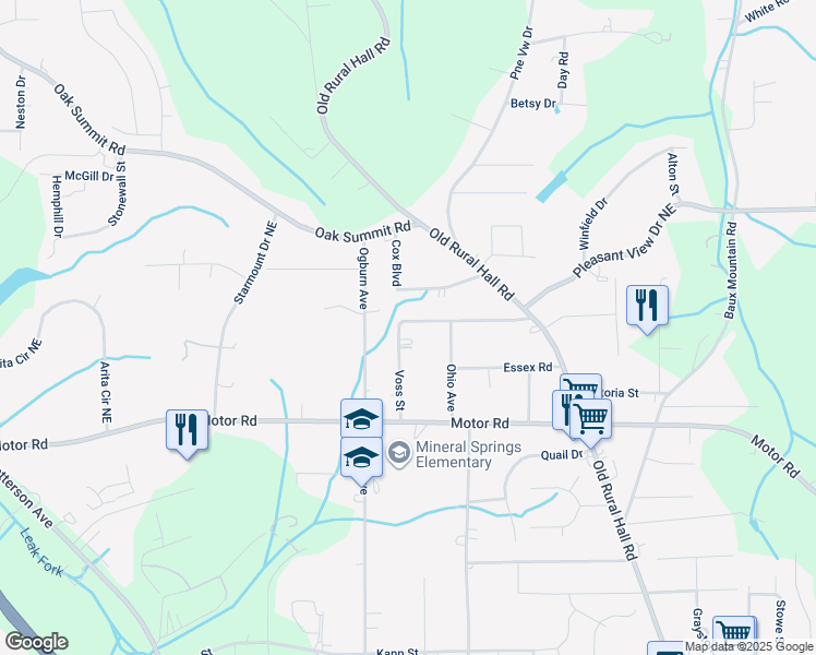 map of restaurants, bars, coffee shops, grocery stores, and more near 604 Voss Street in Winston-Salem