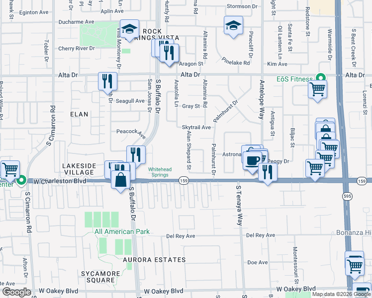 map of restaurants, bars, coffee shops, grocery stores, and more near 913 Alan Shepard Street in Las Vegas