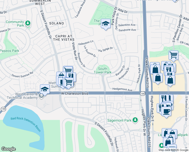map of restaurants, bars, coffee shops, grocery stores, and more near 970 Armandito Drive in Las Vegas