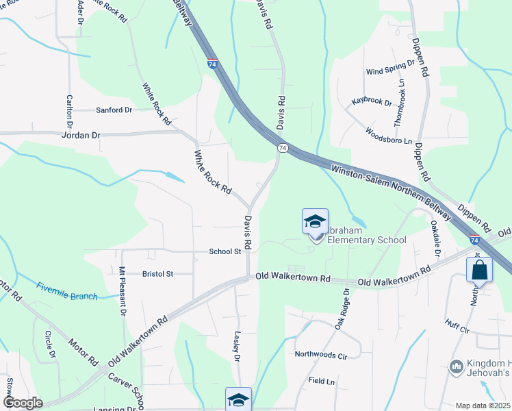 map of restaurants, bars, coffee shops, grocery stores, and more near 4903 Davis Road in Winston-Salem