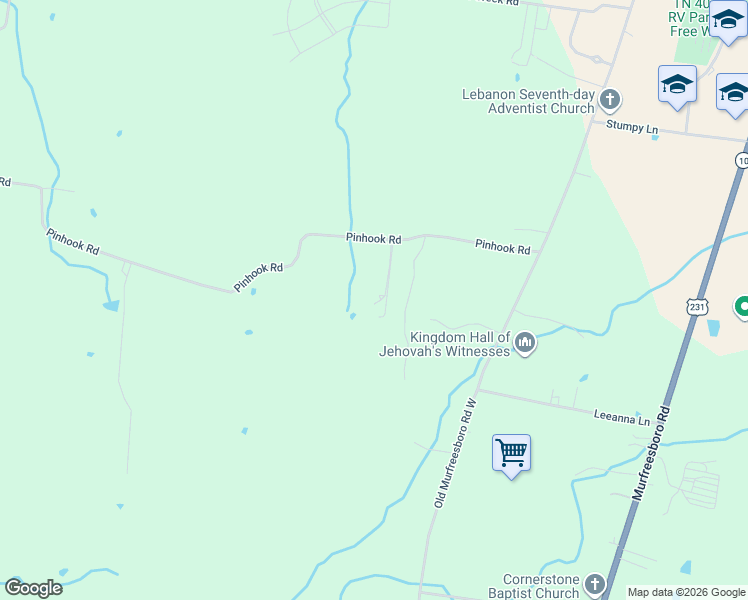 map of restaurants, bars, coffee shops, grocery stores, and more near 370 Pinhook Road in Lebanon