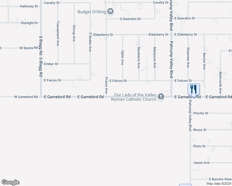 map of restaurants, bars, coffee shops, grocery stores, and more near 560 East Gamebird Road in Pahrump