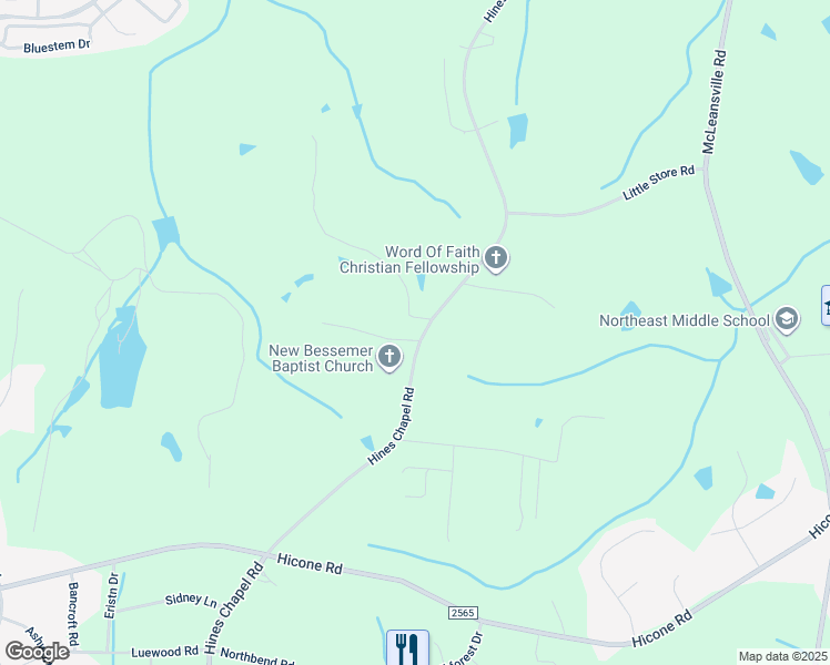 map of restaurants, bars, coffee shops, grocery stores, and more near 4205 Hines Chapel Road in McLeansville