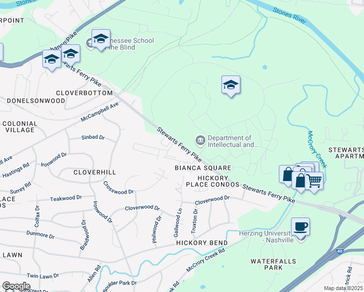 map of restaurants, bars, coffee shops, grocery stores, and more near 275 Stewarts Ferry Pike in Nashville