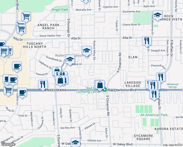 map of restaurants, bars, coffee shops, grocery stores, and more near 8301 Boseck Drive in Las Vegas