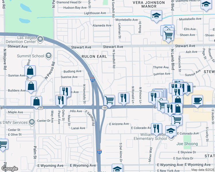 map of restaurants, bars, coffee shops, grocery stores, and more near 69 Suzy Court in Las Vegas