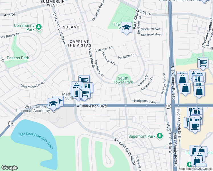 map of restaurants, bars, coffee shops, grocery stores, and more near 983 Roseberry Drive in Las Vegas
