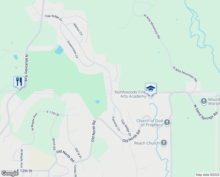map of restaurants, bars, coffee shops, grocery stores, and more near 602 Oak Ridge Drive in Sand Springs