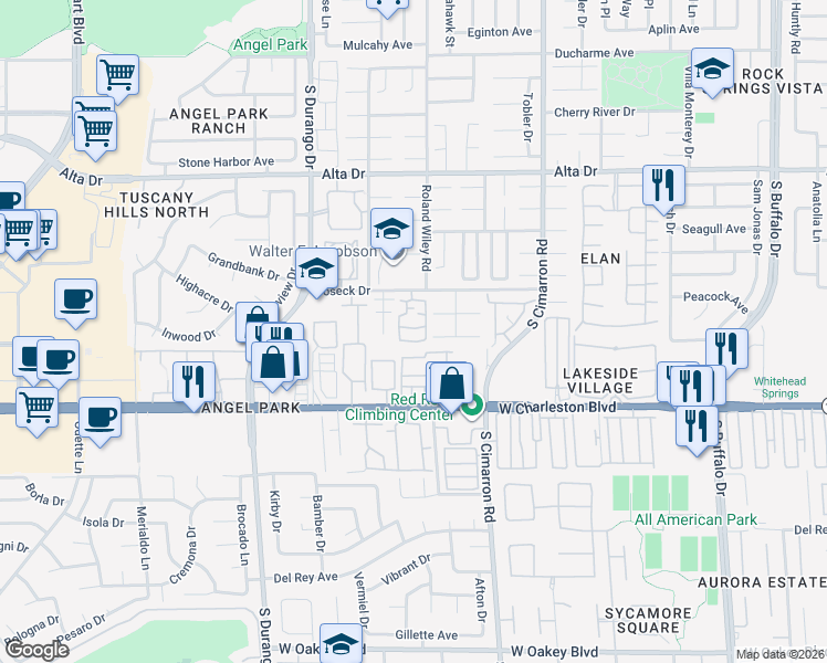 map of restaurants, bars, coffee shops, grocery stores, and more near 8301 Boseck Drive in Las Vegas