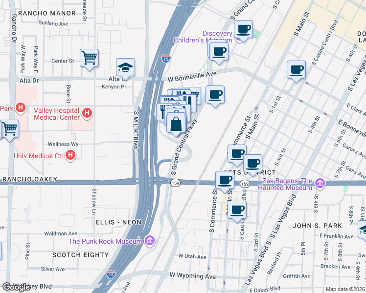 map of restaurants, bars, coffee shops, grocery stores, and more near Iron Horse Court in Las Vegas