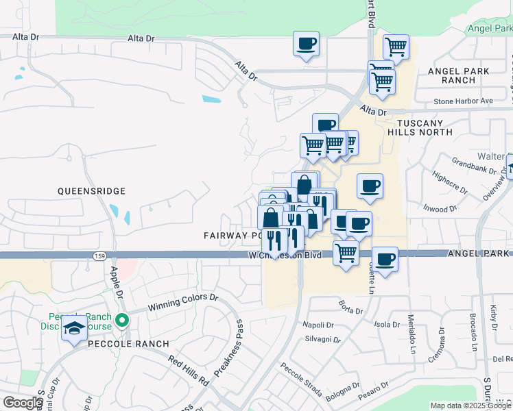 map of restaurants, bars, coffee shops, grocery stores, and more near 943 Coatbridge Street in Las Vegas