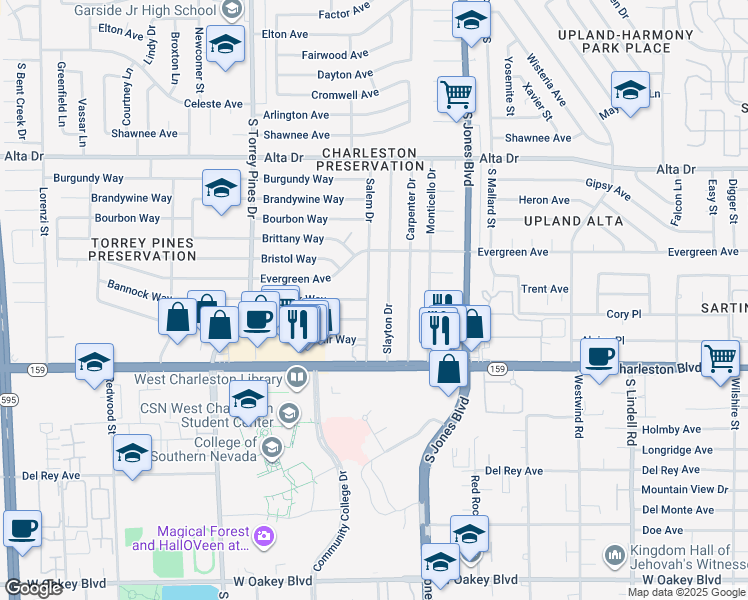 map of restaurants, bars, coffee shops, grocery stores, and more near 837 Salem Drive in Las Vegas
