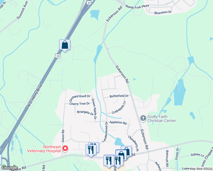 map of restaurants, bars, coffee shops, grocery stores, and more near 5903 Laurel Creek Court in Greensboro