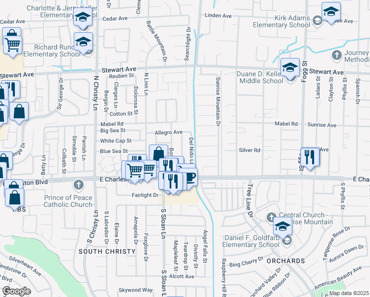map of restaurants, bars, coffee shops, grocery stores, and more near 100 Tierra Buena Drive in Las Vegas