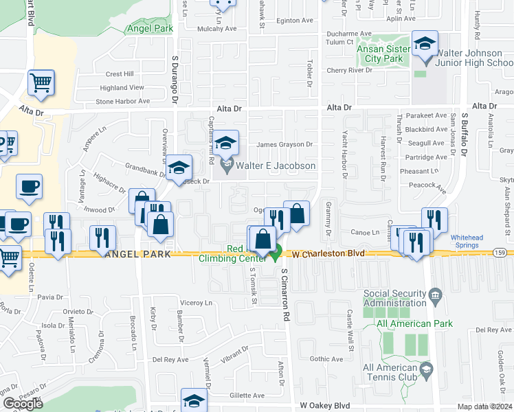 map of restaurants, bars, coffee shops, grocery stores, and more near 8244 Ogee Drive in Las Vegas