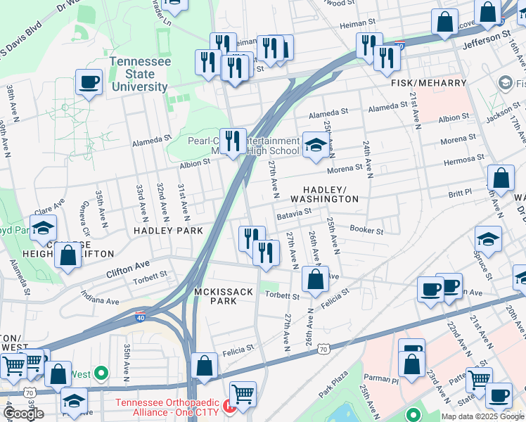 map of restaurants, bars, coffee shops, grocery stores, and more near 2726 Herman Street in Nashville