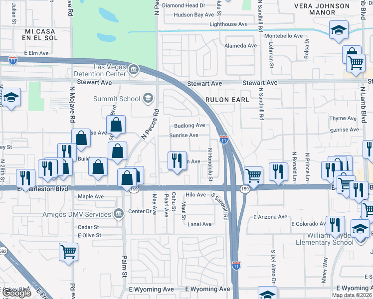 map of restaurants, bars, coffee shops, grocery stores, and more near 53 Maya Street in Las Vegas