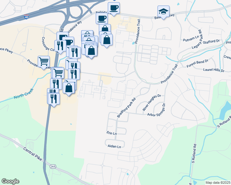 map of restaurants, bars, coffee shops, grocery stores, and more near Buckhead Trail in Mount Juliet