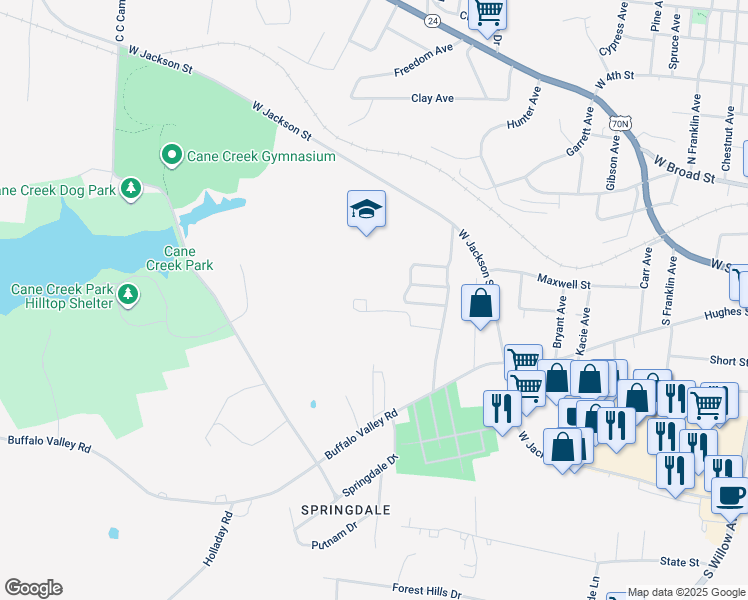 map of restaurants, bars, coffee shops, grocery stores, and more near 1330 Hickory Valley Drive in Cookeville