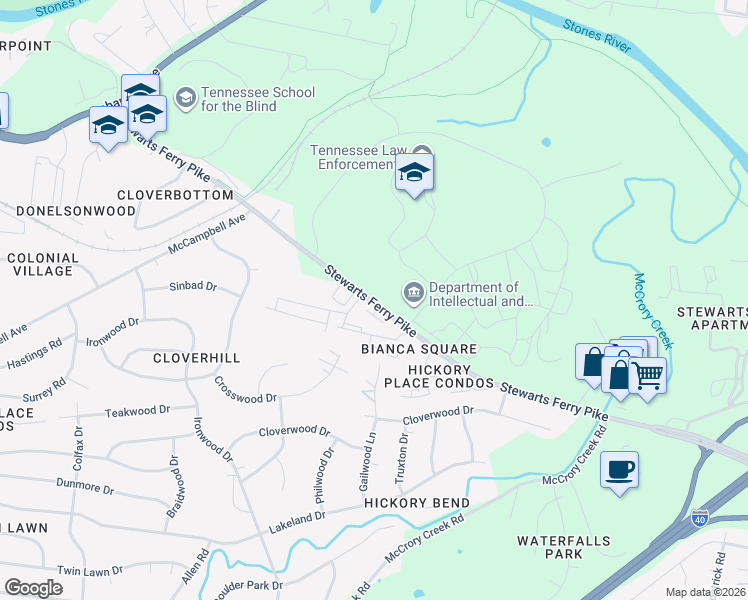 map of restaurants, bars, coffee shops, grocery stores, and more near 259 Stewarts Ferry Pike in Nashville