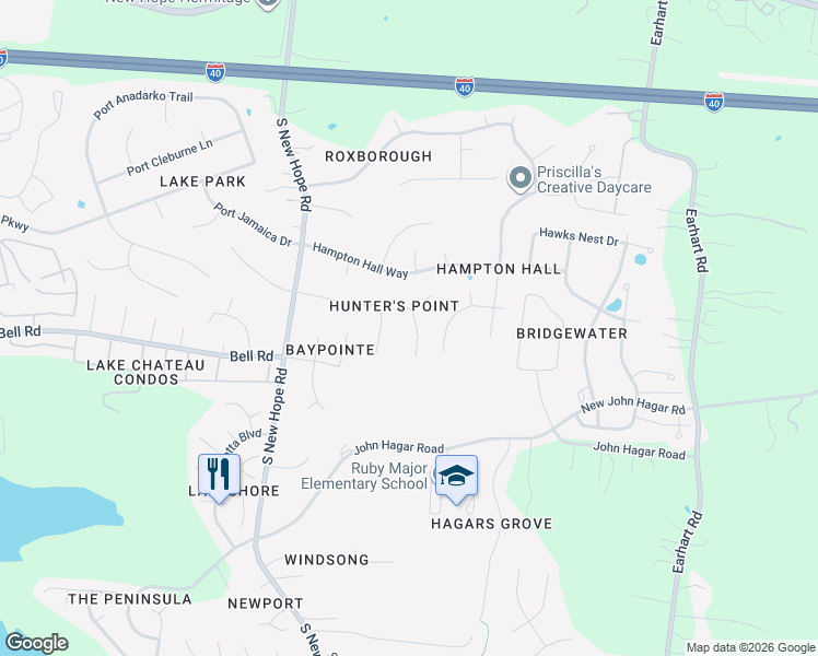 map of restaurants, bars, coffee shops, grocery stores, and more near 5162 Hunters Point Lane in Nashville