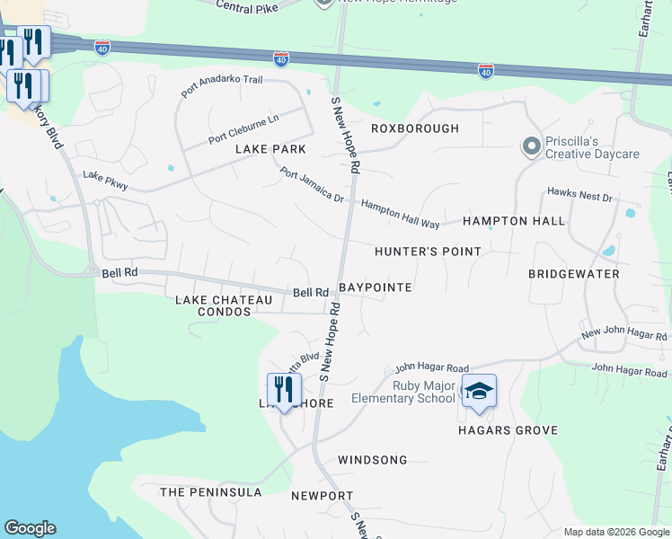 map of restaurants, bars, coffee shops, grocery stores, and more near 5872 South New Hope Road in Nashville