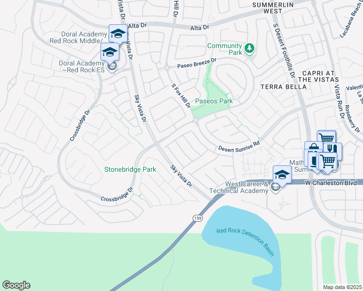 map of restaurants, bars, coffee shops, grocery stores, and more near 12274 La Prada Place in Las Vegas