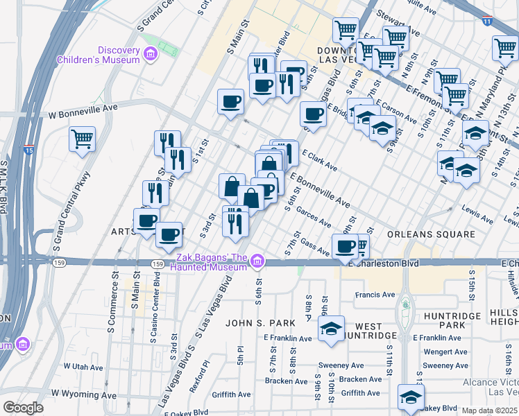 map of restaurants, bars, coffee shops, grocery stores, and more near 708 South Las Vegas Boulevard in Las Vegas