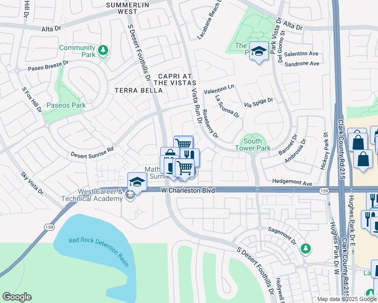 map of restaurants, bars, coffee shops, grocery stores, and more near 11653 Royal Derwent Drive in Las Vegas