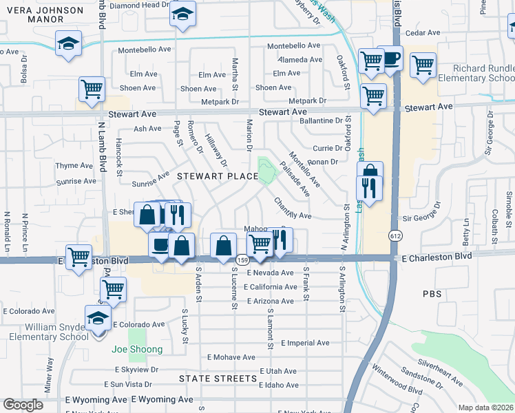 map of restaurants, bars, coffee shops, grocery stores, and more near 46 Locustwood Street in Las Vegas