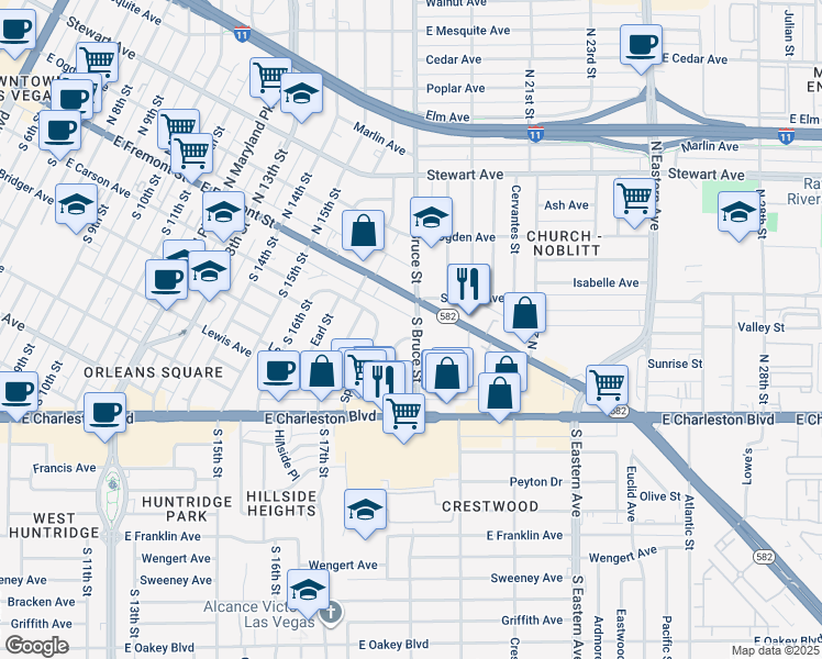 map of restaurants, bars, coffee shops, grocery stores, and more near in Las Vegas