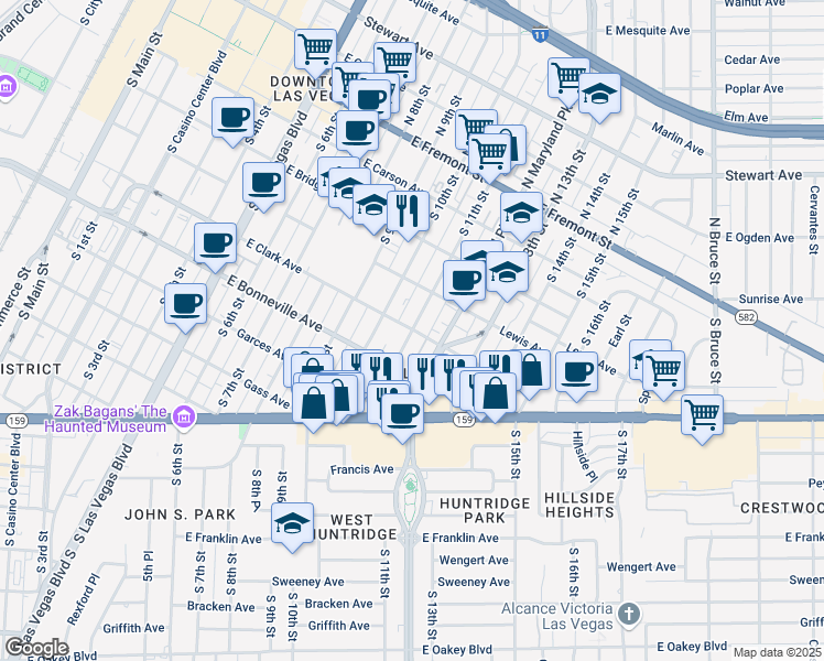 map of restaurants, bars, coffee shops, grocery stores, and more near 1007 East Clark Avenue in Las Vegas