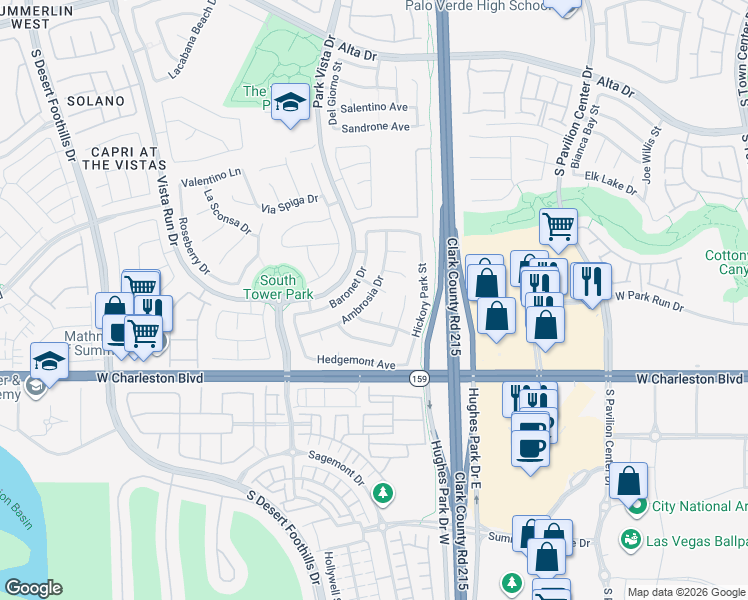 map of restaurants, bars, coffee shops, grocery stores, and more near 965 Ambrosia Drive in Las Vegas