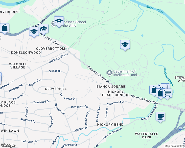 map of restaurants, bars, coffee shops, grocery stores, and more near 256 Stewarts Ferry Pike in Nashville
