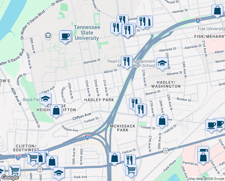 map of restaurants, bars, coffee shops, grocery stores, and more near 913 30th Avenue North in Nashville