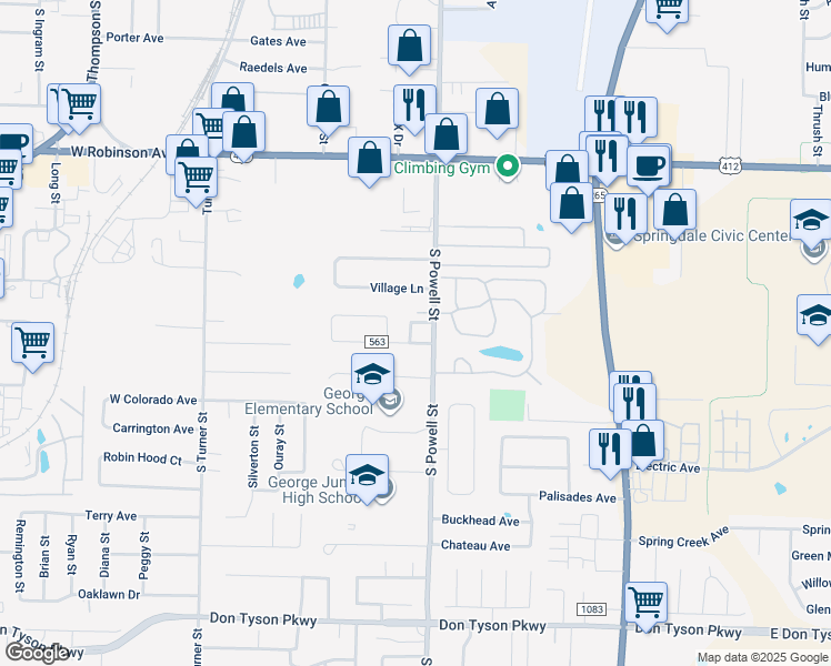map of restaurants, bars, coffee shops, grocery stores, and more near 562 Daniel Place in Springdale